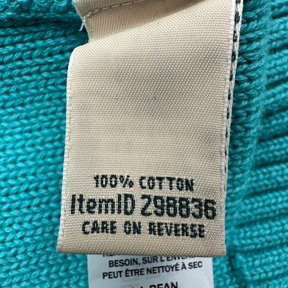 LL Bean Sweater Womens Large Teal Cable Knit Full Zip Cardigan Fisherman Cotton - Picture 9 of 14